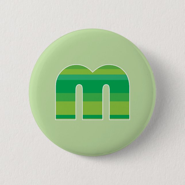 Green Striped Monogram - Letter M 2 Inch Round Button (Front)