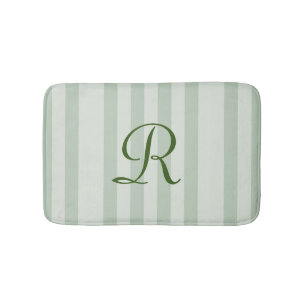 Green Striped Monogrammed Plush Bath Mat