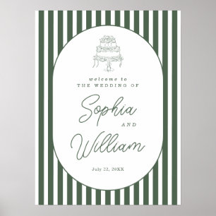 Green Striped Preppy Cabana Wedding Welcome Sign