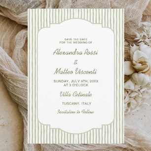 Green Striped Save the Date Elegant Script Wedding Invitation
