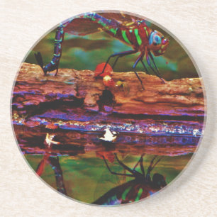Green striped Teal & purple Dragonfly Coaster