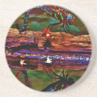Green striped Teal & purple Dragonfly Coaster