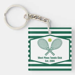 Green Striped Tennis Custom Country Club Keychain