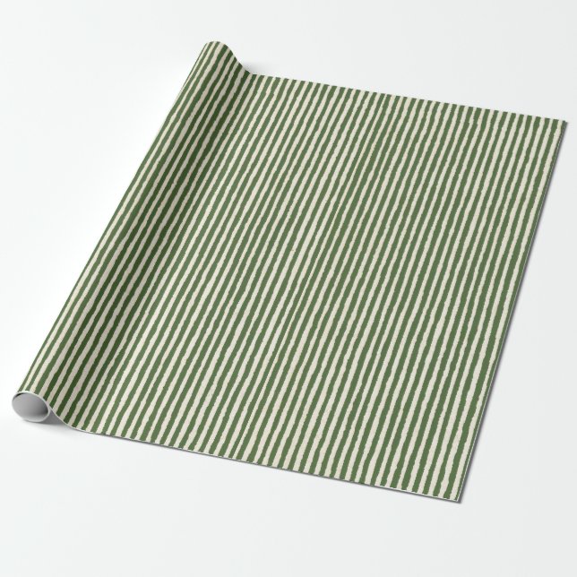 Green Striped Vintage Christmas Holiday Classic  Wrapping Paper (Unrolled)