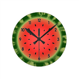Green Striped Watermelon Slice Round Clock
