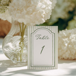 Green Striped Wedding  Table Number