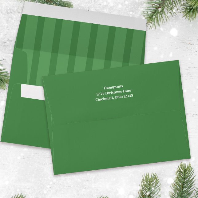 Green Striped Whimsical Christmas Custom Envelope (Bold green striped holiday festive envelope)