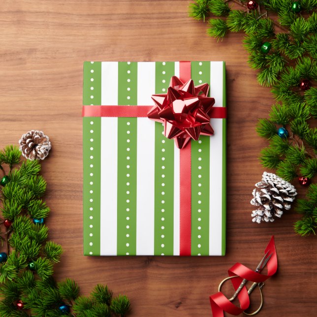 Green Striped Wrapping Paper; Christmas Giftwrap Wrapping Paper (Holiday Gift)