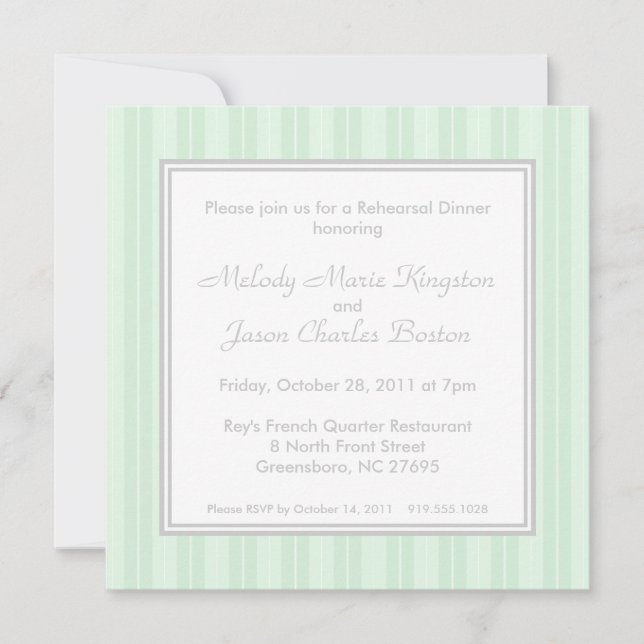 Green Stripes and Simplicity Square Invitations (Front)