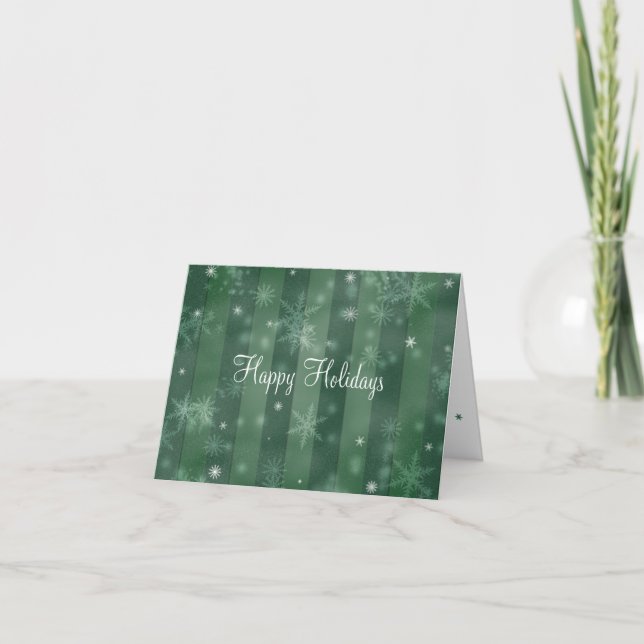 Green Stripes and Snowflakes Happy Holidays Holiday Card (Front)