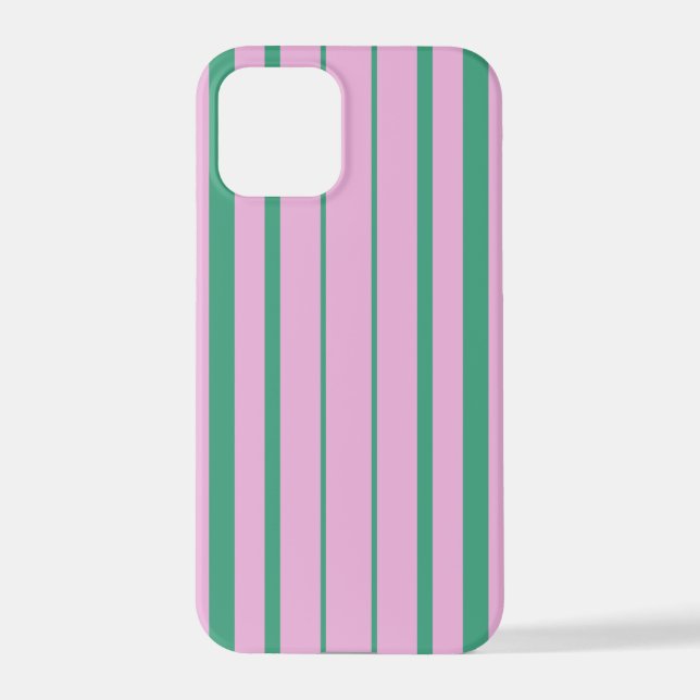 Green Stripes and Soft Pink iPhone 12 Pro Case (Back)