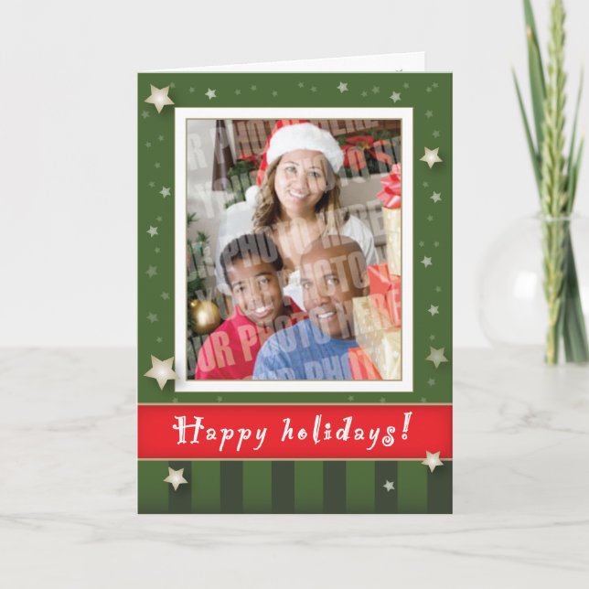 Green stripes and stars holiday card (Front)