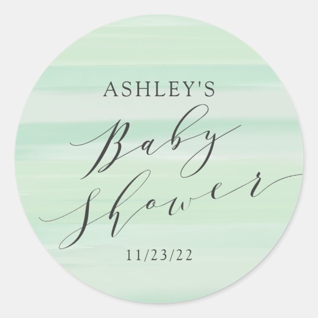 Green Stripes Baby Shower Classic Round Sticker (Front)