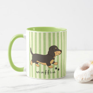 Green Stripes Black Tan Dachshund Name Mug