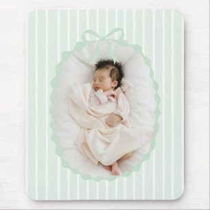 Green Stripes Bow Frame Custom Photo Mousepad