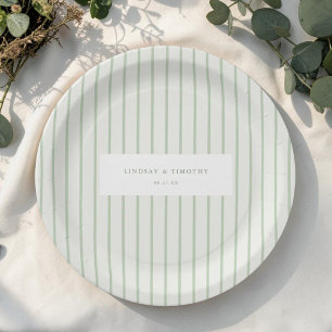 Green Stripes Classic Summer Wedding Paper Plate
