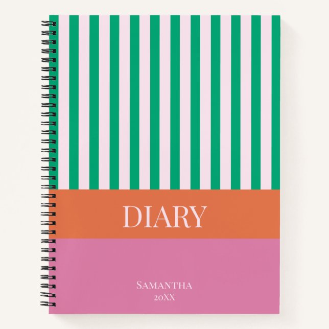 Green Stripes Colourful Diary Journal Notebook (Front)