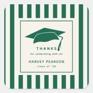 Green Stripes Custom Graduation Party Thank You Square Sticker
