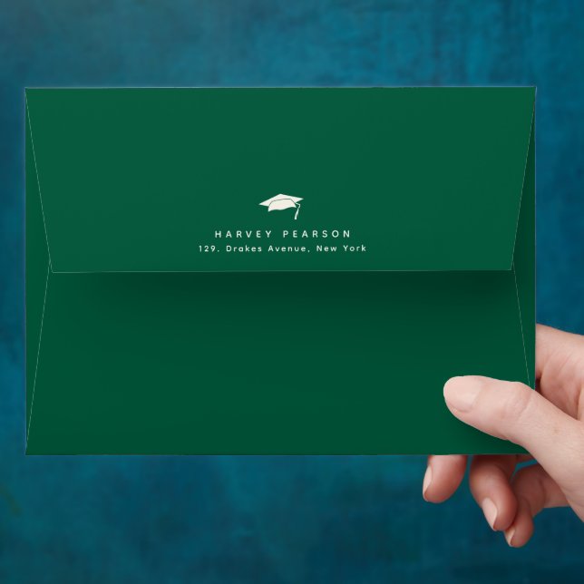 Green Stripes Custom Graduation Return Address Envelope (Hand)