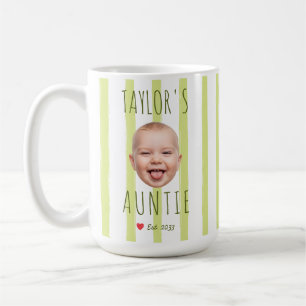 Green Stripes Custom Photo & Name Baby Face Auntie Coffee Mug