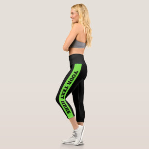 Green Stripes Custom Text Capri Leggings