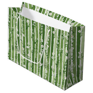 Green Stripes Daisy Flowers Birthday Large Gift Bag