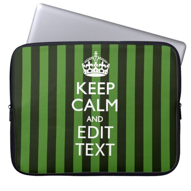 Green Stripes Decor Keep Calm Your Text Laptop Sleeve (Front)