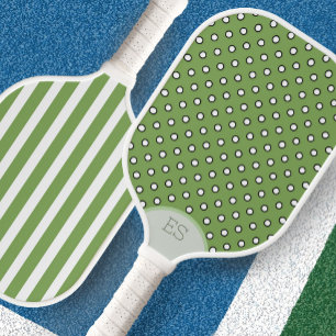 Green Stripes Dots Monogrammed Pickleball Paddle