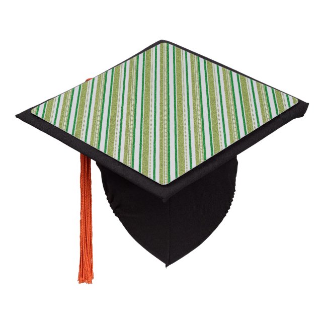 Green Stripes Glitter Graduation Cap Topper (Angled)