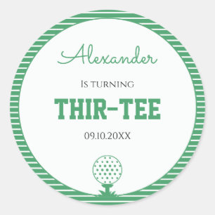Green Stripes Golf 30th Birthday Party Classic Round Sticker