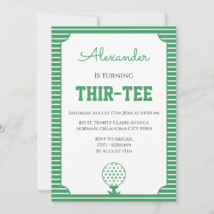 Green Stripes Golf 30th Birthday Party Invitation