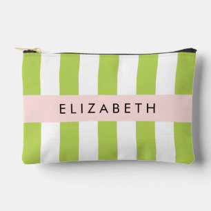 Green Stripes, Lines, Striped Pattern, Your Name Accessory Pouch
