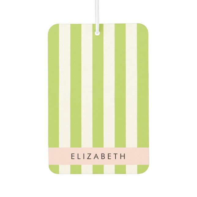 Green Stripes, Lines, Striped Pattern, Your Name Air Freshener (Front)