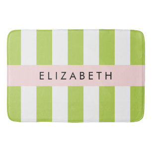 Green Stripes, Lines, Striped Pattern, Your Name Bath Mat