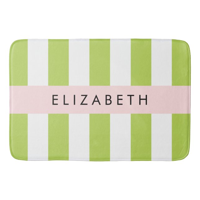 Green Stripes, Lines, Striped Pattern, Your Name Bath Mat (Front)