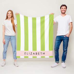 Green Stripes, Lines, Striped Pattern, Your Name Fleece Blanket