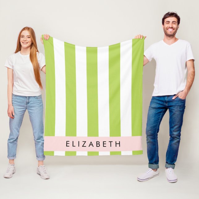 Green Stripes, Lines, Striped Pattern, Your Name Fleece Blanket (In Situ)