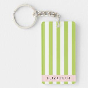 Green Stripes, Lines, Striped Pattern, Your Name Keychain