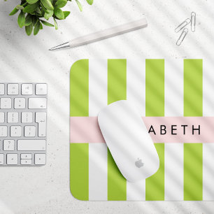Green Stripes, Lines, Striped Pattern, Your Name Mouse Pad