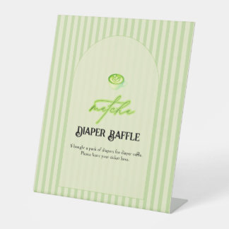 Green Stripes Matcha Baby Shower Diaper Raffle  Pedestal Sign