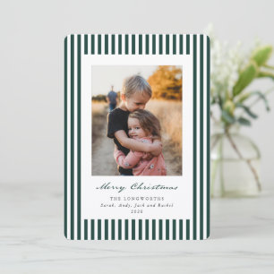 Green Stripes Merry Christmas Flat Photo Holiday Card