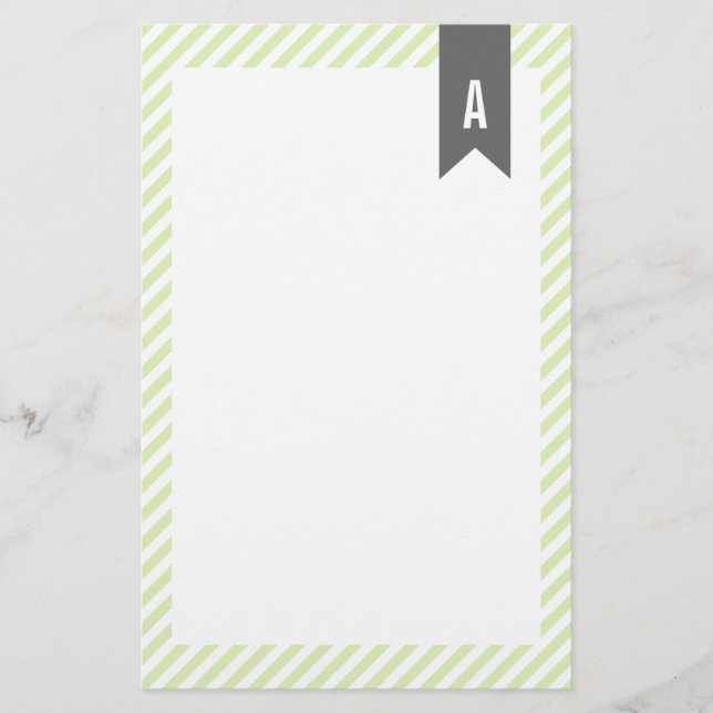 Green Stripes Monogram Stationery (Front)