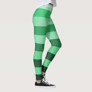 Green Stripes Pattern Colour Block Leggings