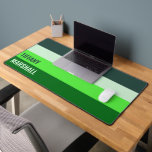 Green Stripes Pattern Name Desk Mat<br><div class="desc">Add a fresh and stylish touch to your workspace with this green stripes pattern name desk mat. Designed for comfort and functionality, it provides a smooth surface for your keyboard and mouse while bringing a personalized touch to your desk. Customize it with your name for a unique look, making it...</div>