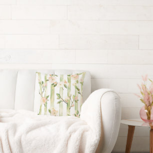 Green Stripes Peach Floral Throw Pillow