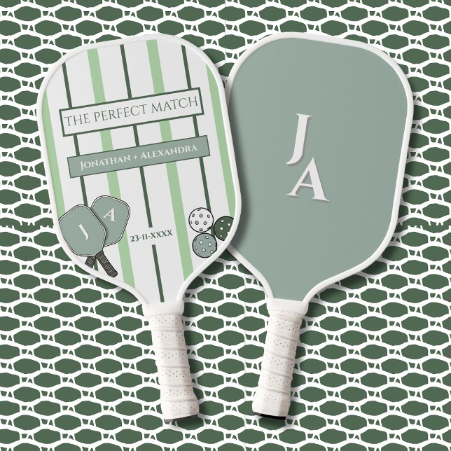 Green Stripes Perfect Match Couples  Pickleball Paddle (Creator Uploaded)