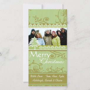 Green Stripes Pine Swirl Holiday Family Pictures Card