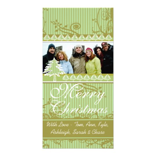 Green Stripes Pine Swirl Holiday Family Pictures Card