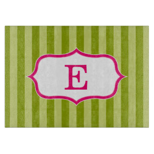 Green Stripes Pink Monogram Design Cutting Board