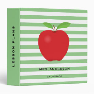 Green Stripes Red Apple Personalized Teacher Binder